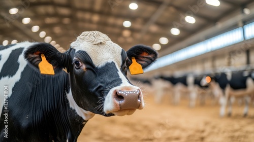 Smart Cow in Modern Farm Setting with IoT Ear Tags for Livestock Management photo