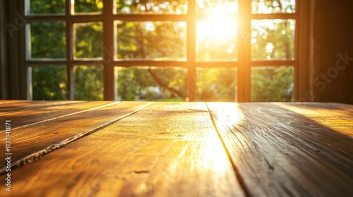 Wallpaper Mural Wood dining table landscape with sunlight Torontodigital.ca