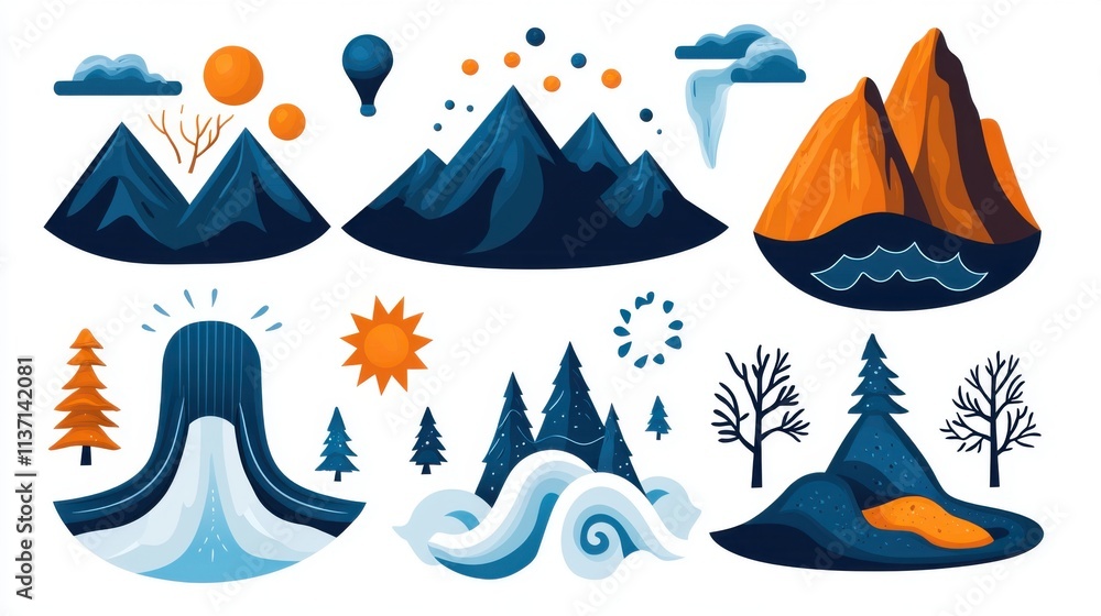 Flat Illustration of Rock Cycle Process in Vibrant Colors and Geometric Styles Flat Illustration of Rock Cycle Process in Vibrant Colors and Geometric Styles