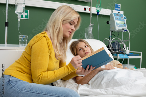 Mother Reading a Heartwarming Story to Her Child in the Hospital A Moment of Comfort and Care