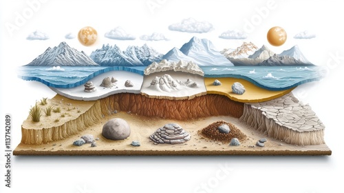 Detailed Flat Illustration of the Rock Cycle Process in Natural Environments