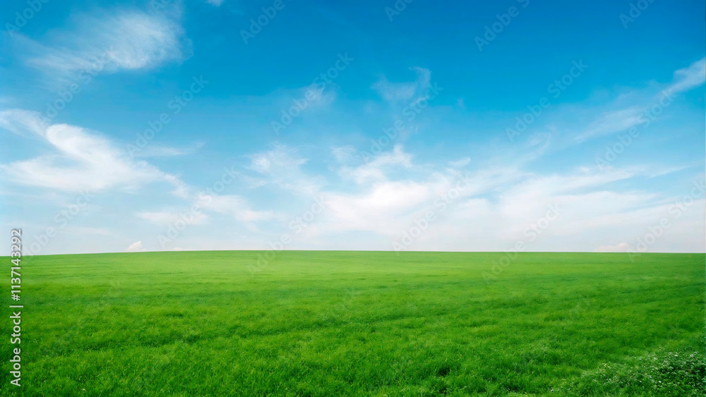 Obraz premium Sunny summer day with a green field and blue sky5