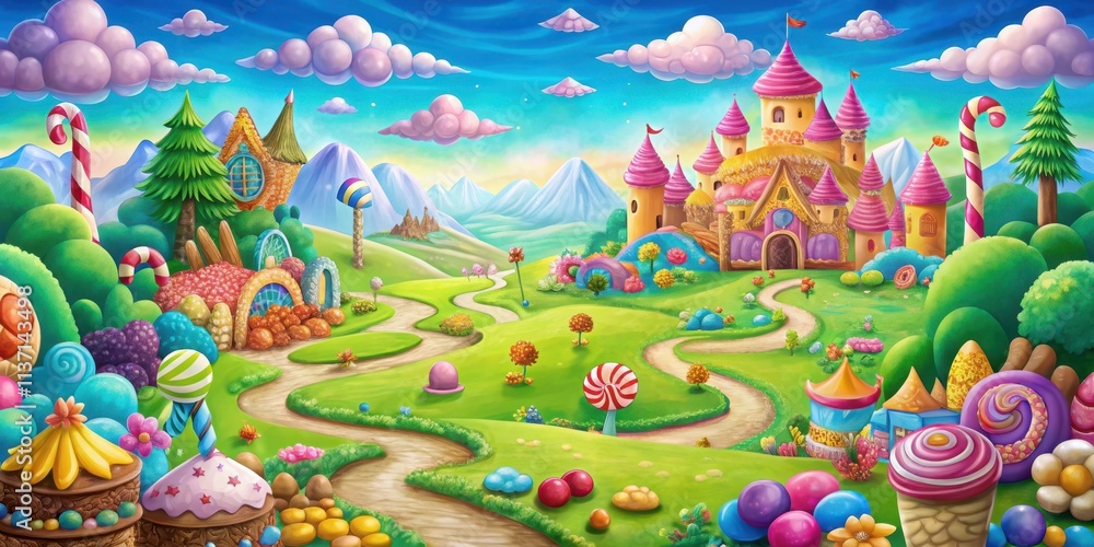 Fantasy Candyland Board Game Scene, board game, board game table, playing cards Fantasy Candyland Board Game Scene, board game, board game table, playing cards