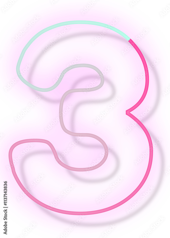 Pink neon glow number 3 png font typography Pink neon glow number 3 png font typography