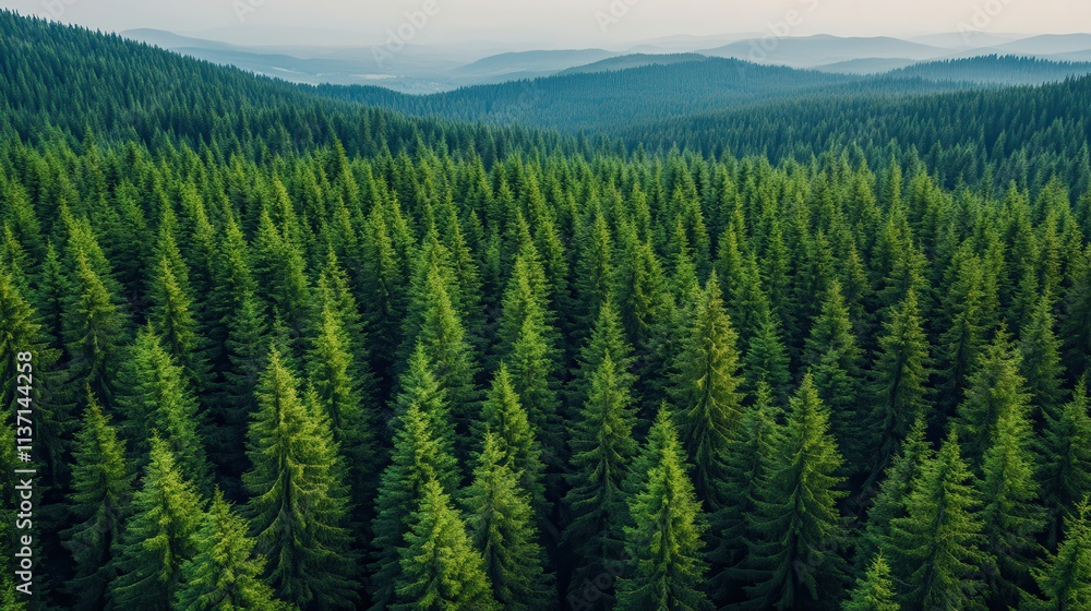 Obraz premium Aerial view of abundant mixed-age forest vast landscape nature