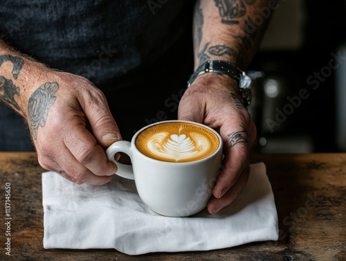 barista making cappuccino in coffee shop photo