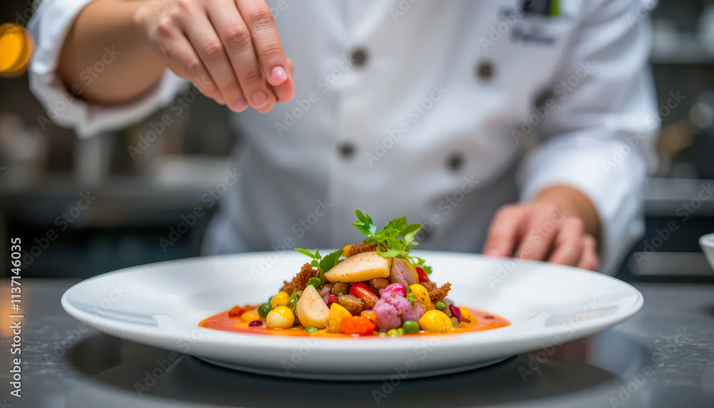 Chef Preparing a Colorful and Exquisite Plated Dish Chef Preparing a Colorful and Exquisite Plated Dish