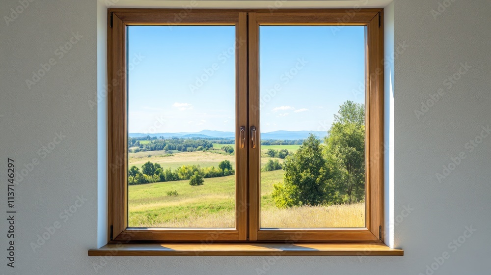 Sunny view through wooden window. Sunny view through wooden window.