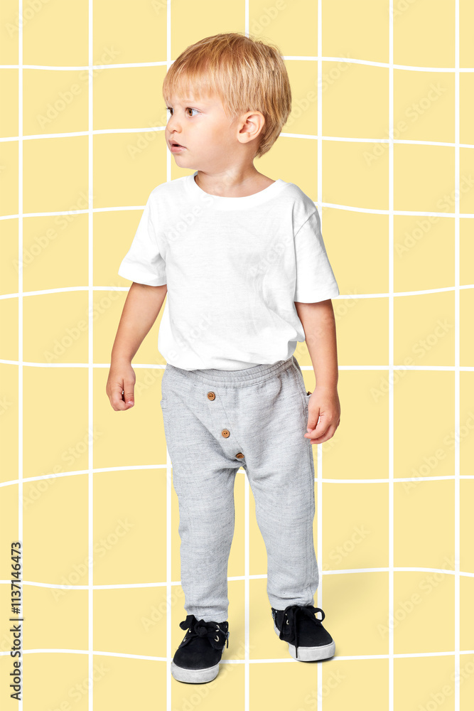Png kid's tee mockup with sweat pants Png kid's tee mockup with sweat pants