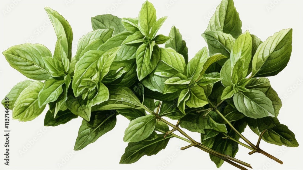 A bunch of green leaves of basil A bunch of green leaves of basil