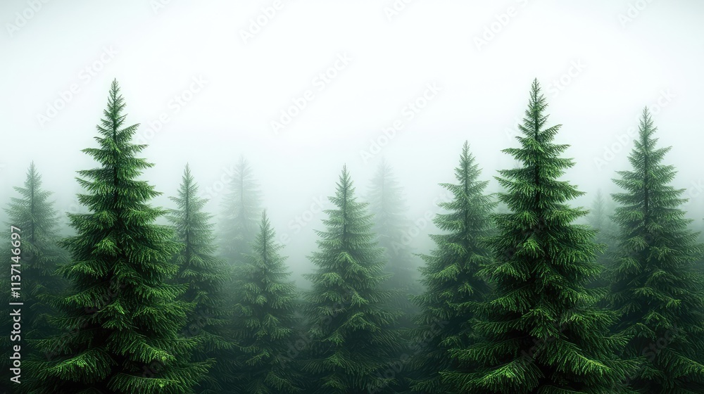 Mysterious fog concept. Lush green trees shrouded in a mysterious fog create an enchanting forest ambiance. Mysterious fog concept. Lush green trees shrouded in a mysterious fog create an enchanting forest ambiance.