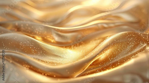 Golden Fabric with Glittering Shimmer, Luxurious Draped Texture