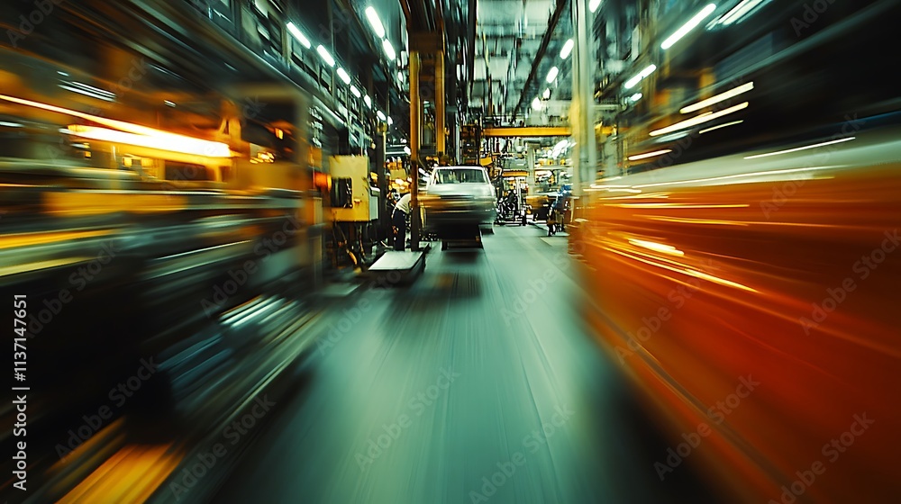 A blurred background of an automotive factory with moving vehicles and heavy machinery, symbolizing the motion in high-speed photography. A blurred background of an automotive factory with moving vehicles and heavy machinery, symbolizing the motion in high-speed photography.