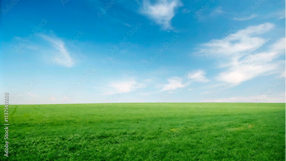 Sunny summer day with a green field and blue sky Sunny summer day with a green field and blue sky