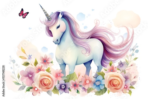 Cute unicorn line and color. Vector illustration for coloring book Cute watercolor girls set - Little princess