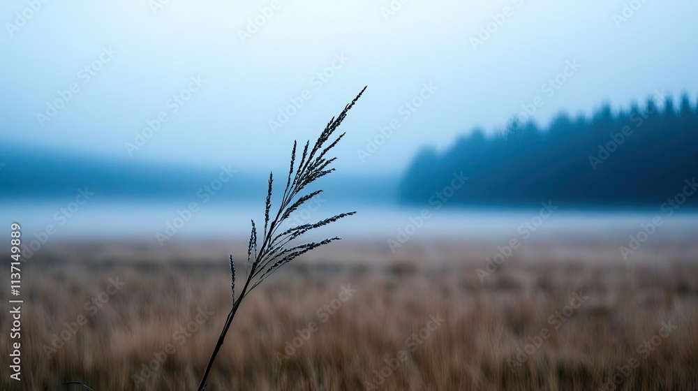 Mysterious fog concept. A misty field with delicate grass and a serene forest background, evoking tranquility. Mysterious fog concept. A misty field with delicate grass and a serene forest background, evoking tranquility.