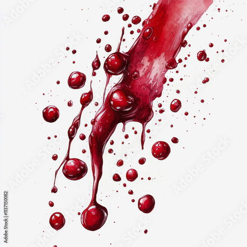 Pomegranate reduction blood splashing on white background culinary art vibrant food photography composition photo