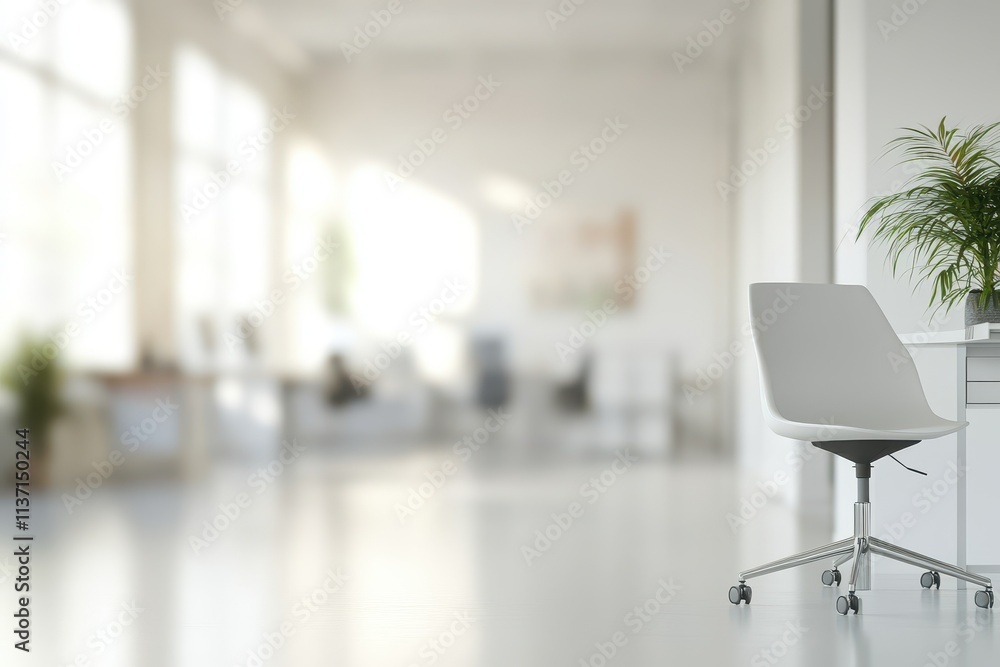 Modern Office Chair with Rolling Base in a Blurred White Room Modern Office Chair with Rolling Base in a Blurred White Room