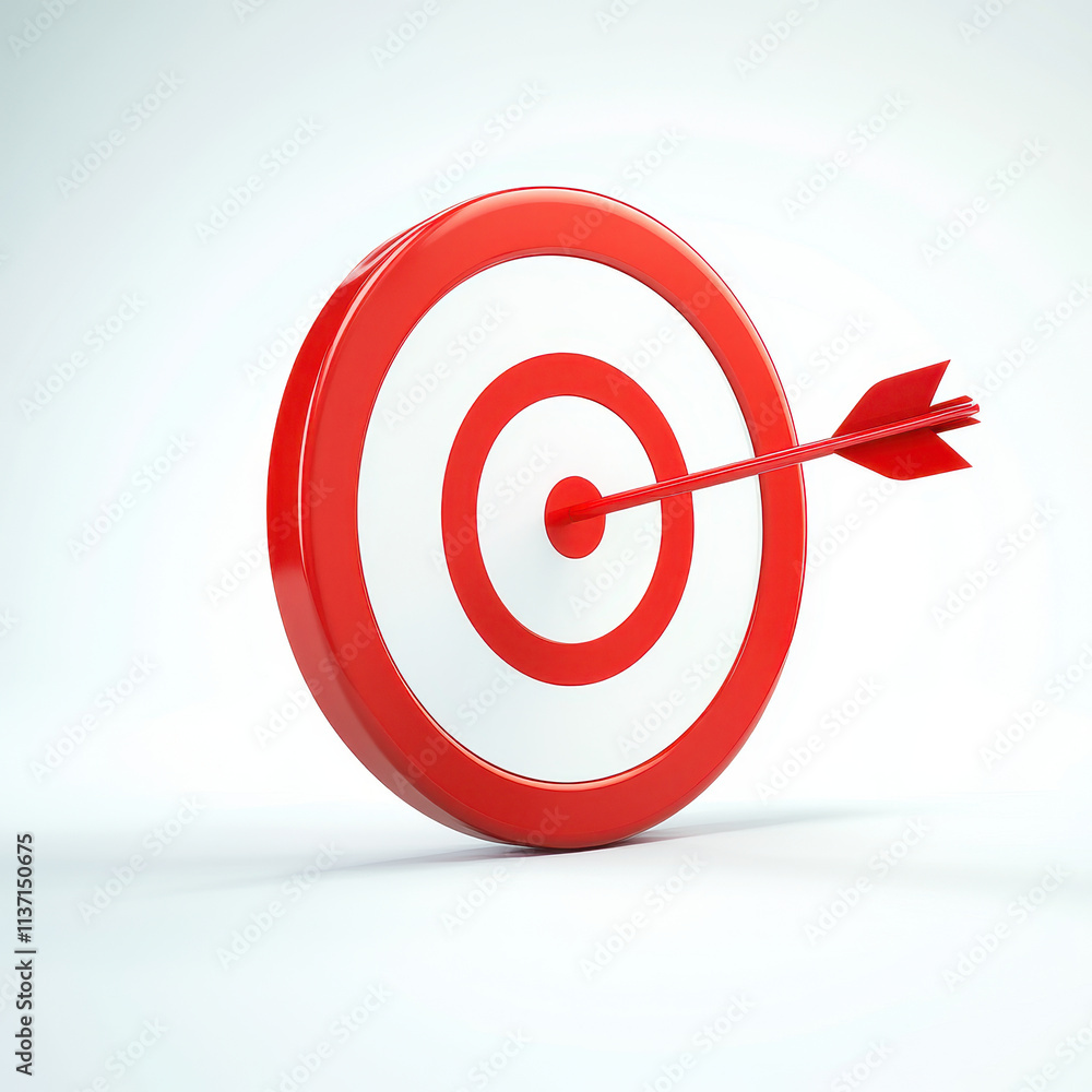 A red target with arrow hitting bullseye symbolizes success and achievement A red target with arrow hitting bullseye symbolizes success and achievement