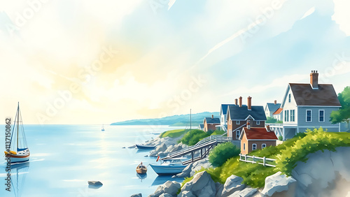 Watercolor illustration of Nantucket, Massachusetts.