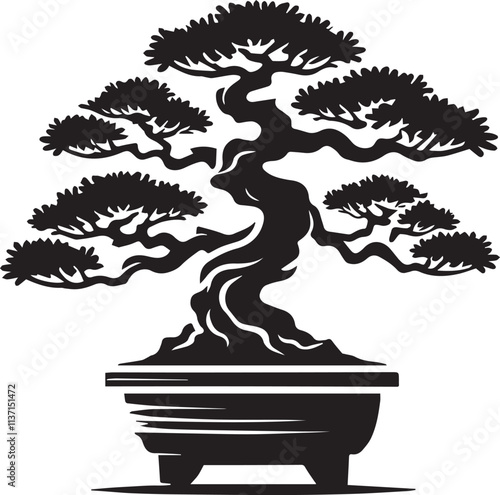 Bonsai vector icon, Bonsai vector illustration, Bonsai silhouette vector black and white photo