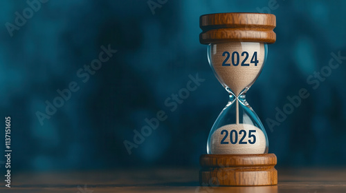 A glowing hourglass symbolizes transition from 2024 to 2025, capturing essence of time photo