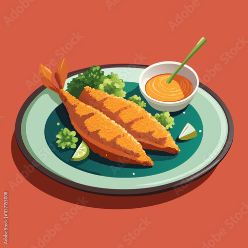 colorful illustration of american food theme, fried fish