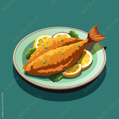 colorful illustration of american food theme, fried fish