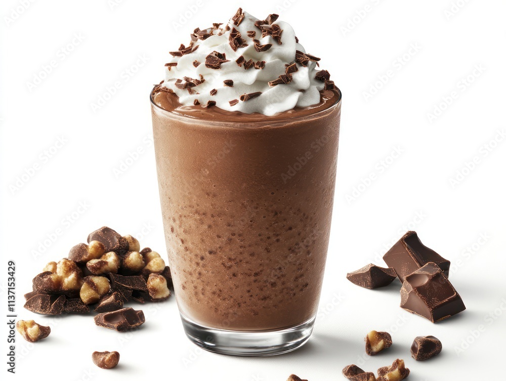 A delicious chocolate milkshake topped with whipped cream and chocolate shavings. A delicious chocolate milkshake topped with whipped cream and chocolate shavings.