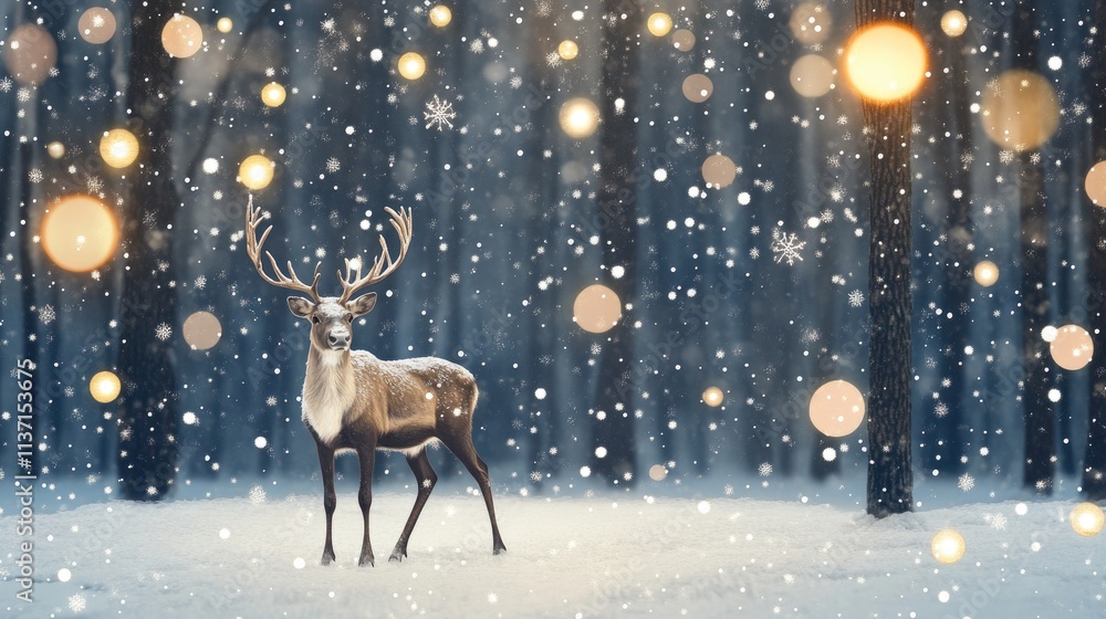 Majestic reindeer standing in a snowy forest during winter season Majestic reindeer standing in a snowy forest during winter season