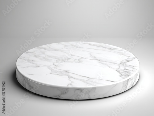 minimalist round marble podium presentation concept. Marble round podium on a light gray background for product presentation.