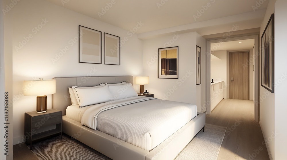 Obraz premium Modern Minimalist Bedroom Interior Design