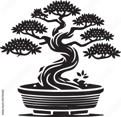 Bonsai vector icon, Bonsai vector illustration, Bonsai silhouette vector black and white photo