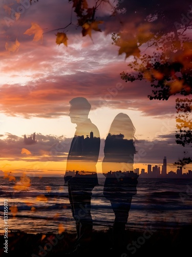 A Sad Evening Breakup.double exposure.The concept of human relations, misunderstand and breakup.