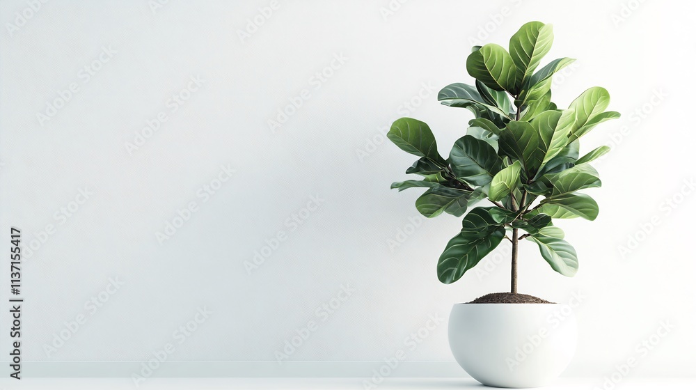 Fiddle Leaf Fig in a White Pot Against a Minimalist White Wall Fiddle Leaf Fig in a White Pot Against a Minimalist White Wall