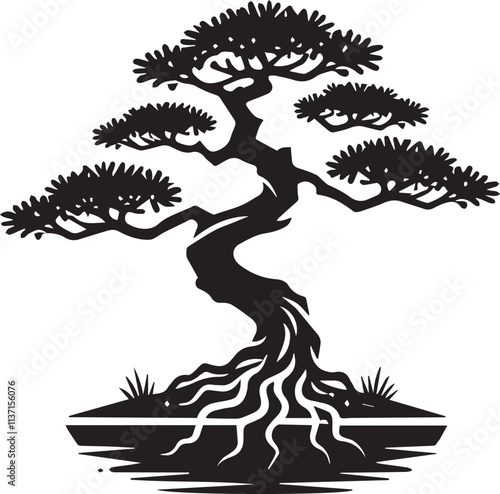 Bonsai vector icon, Bonsai vector illustration, Bonsai silhouette vector black and white