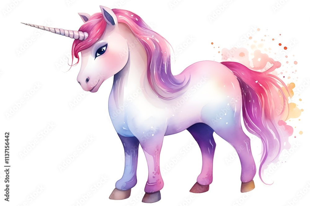 Vector cartoon cute unicorn with rainbow mane on white background. Children's illustration. Magic. Wonderland.
Vector cartoon cute unicorn with rainbow mane on white background. Children's illustration. Magic. Wonderland.
