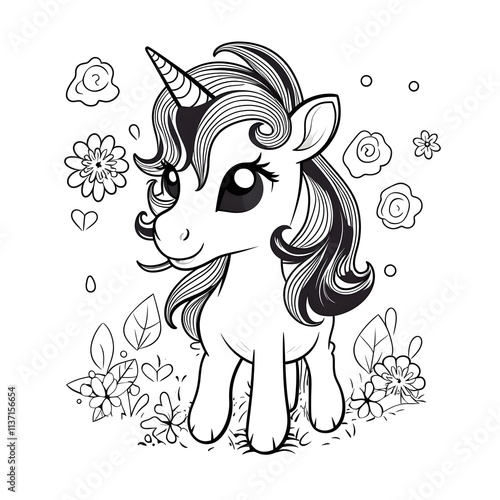 Wallpaper Mural Vector cartoon cute unicorn with rainbow mane on white background. Children's illustration. Magic. Wonderland.
 Torontodigital.ca