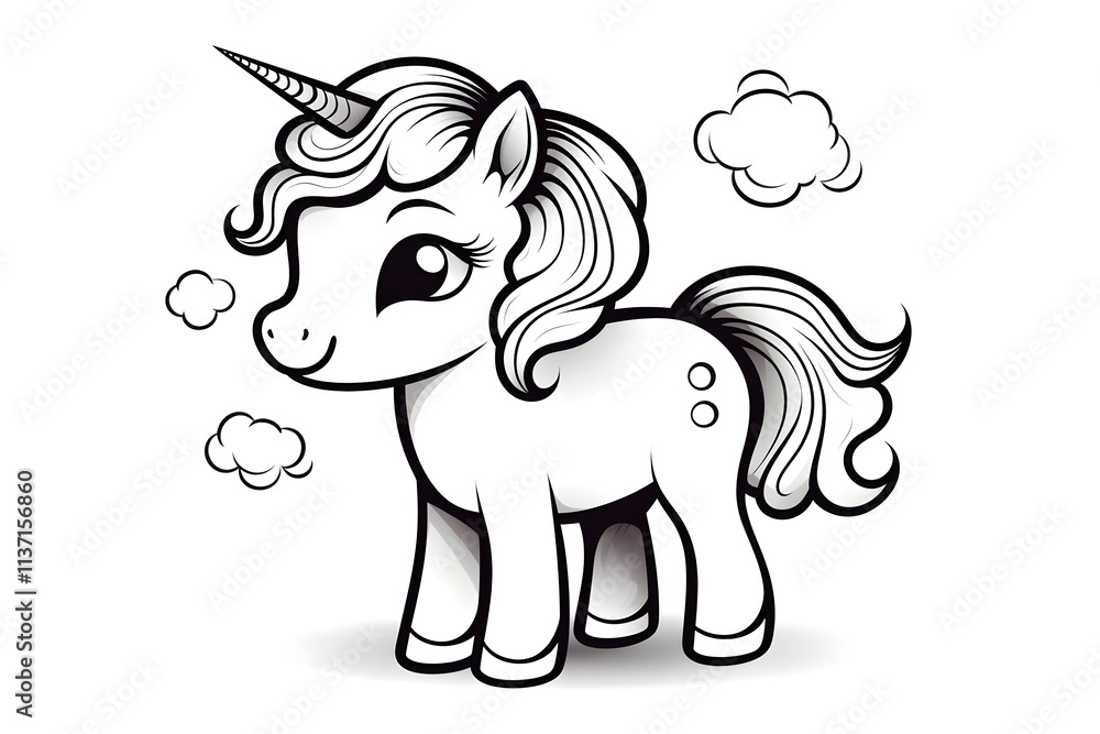 Fototapeta premium Vector cartoon cute unicorn with rainbow mane on white background. Children's illustration. Magic. Wonderland. 