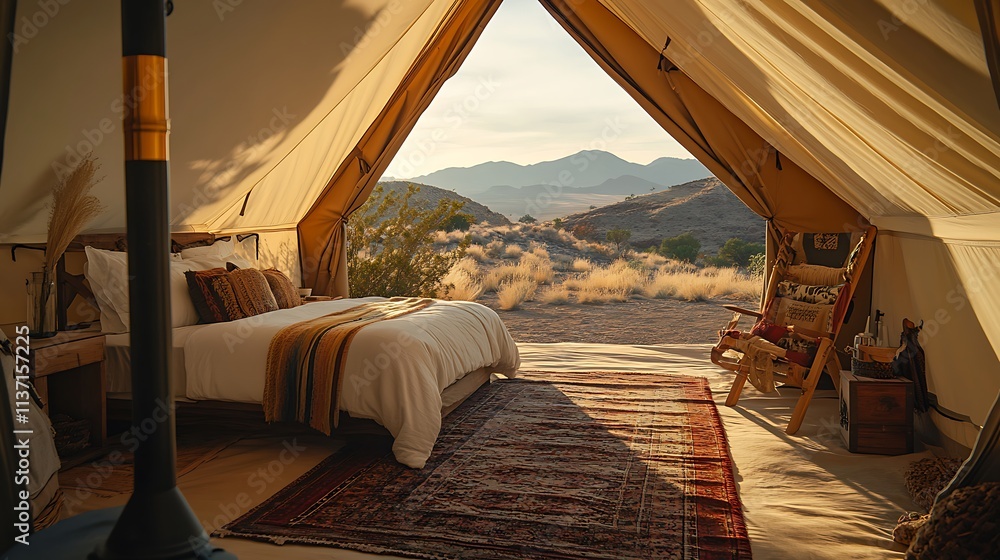 Luxurious Desert Glamping Tent Sunrise View Luxurious Desert Glamping Tent Sunrise View