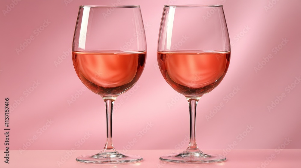 Stylish composition featuring two glasses of rose wine against a soft pink background, creating a modern, elegant scene perfect for wine-related promotions or lifestyle content.. AI Generation Stylish composition featuring two glasses of rose wine against a soft pink background, creating a modern, elegant scene perfect for wine-related promotions or lifestyle content.. AI Generation