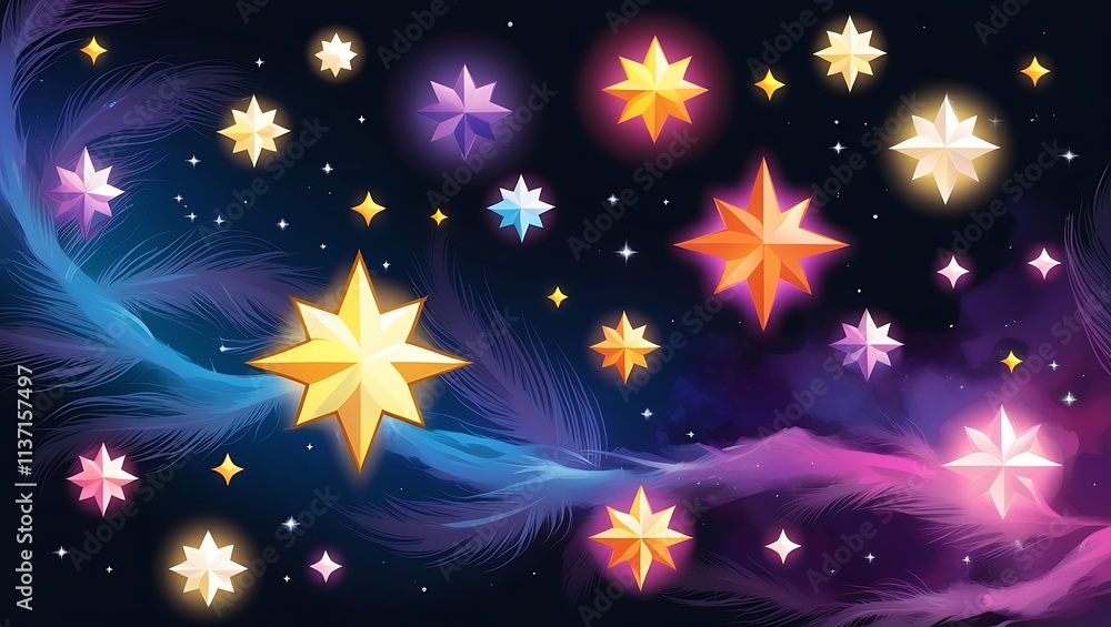 Fototapeta premium Colorful Stars Shine Brightly In A Cosmic Feather Galaxy