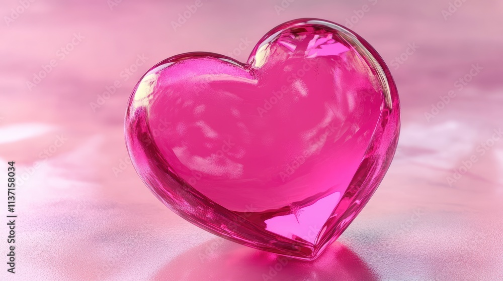 Glass Heart on Soft Pink Background Evoking Love and Romance Glass Heart on Soft Pink Background Evoking Love and Romance