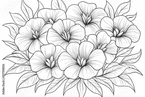 Wallpaper Mural Elegant Hand-Drawn Floral Design with Petunias and Leaves Torontodigital.ca