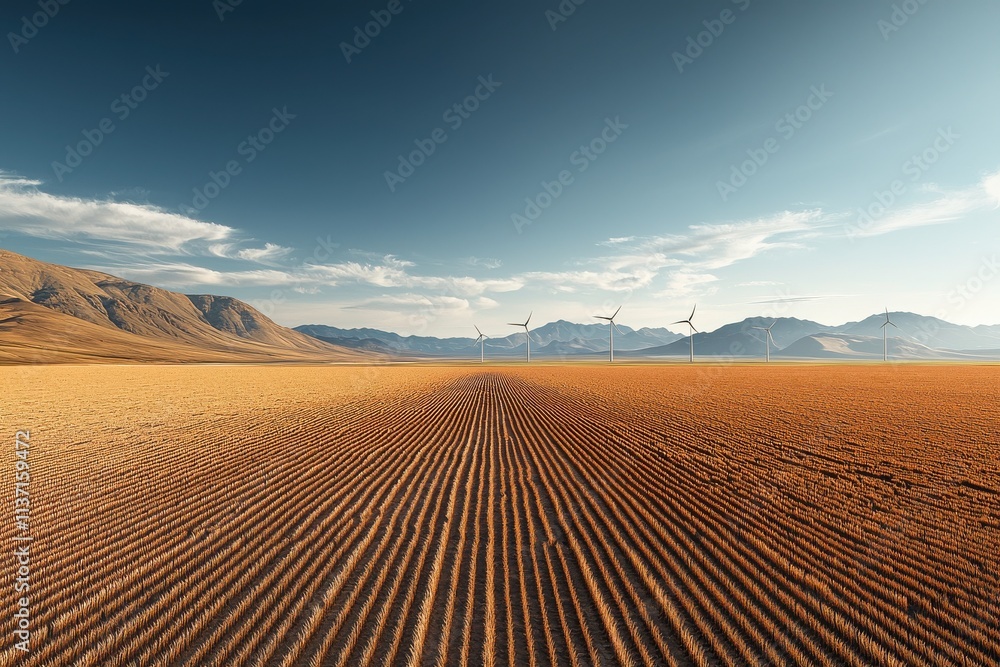 Naklejka premium Efficient hybrid wind and solar farms in vast open spaces
