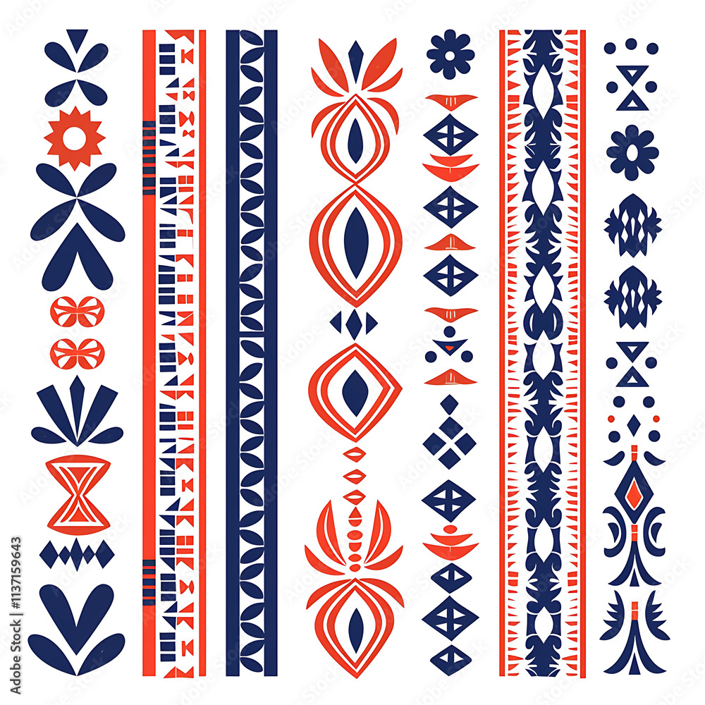 Fototapeta premium Vibrant Tribal Pattern Design in Red and Blue
