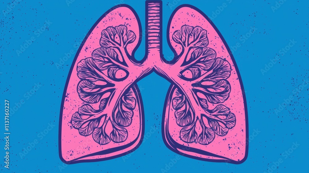Anatomical Illustration of Lungs with Artistic Pink and Blue Design Anatomical Illustration of Lungs with Artistic Pink and Blue Design
