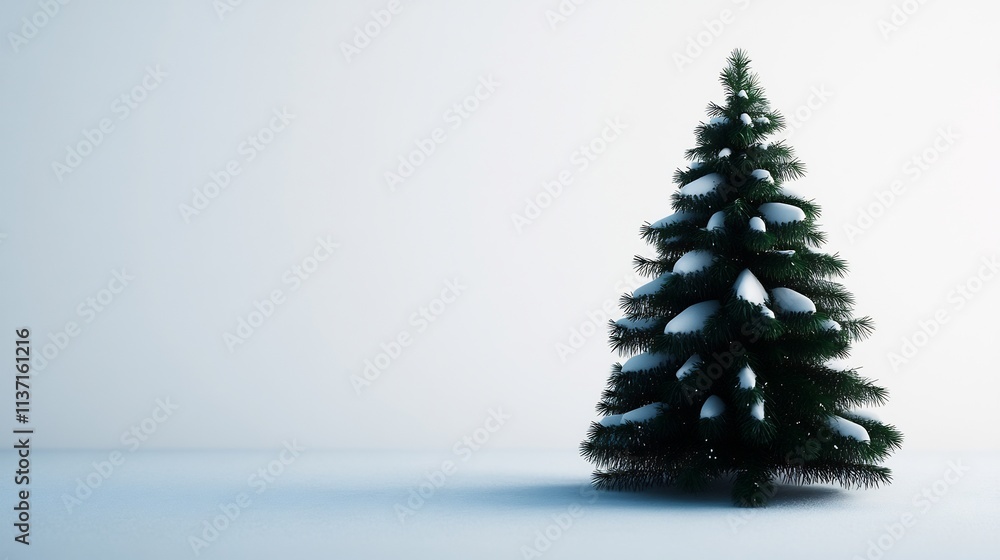 Snowy Christmas Tree in Minimalist Winter Wonderland Snowy Christmas Tree in Minimalist Winter Wonderland