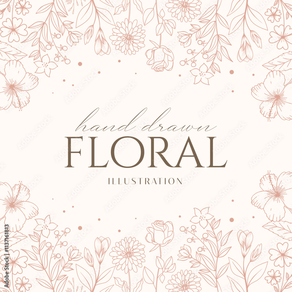 Elegance Wedding drawn mono-line floral botanical flower pattern background design Elegance Wedding drawn mono-line floral botanical flower pattern background design