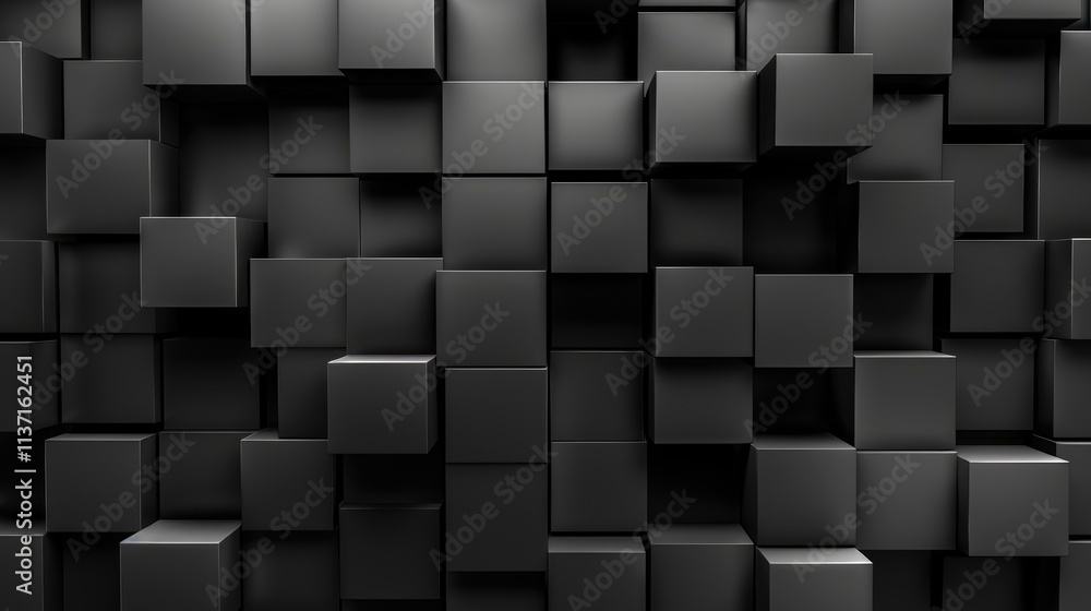 A textured wall of black cubes creating a modern and abstract visual effect. A textured wall of black cubes creating a modern and abstract visual effect.